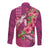 Hawaiian Turtle Love Couple Long Sleeve Button Shirt - Sweet Hibiscus and Kakau Pattern Rose Color