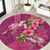 Hawaiian Turtle Love Couple Round Carpet - Sweet Hibiscus and Kakau Pattern Rose Color