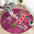 Hawaiian Turtle Love Couple Round Carpet - Sweet Hibiscus and Kakau Pattern Rose Color