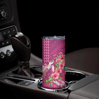 Hawaiian Turtle Love Couple Skinny Tumbler Sweet Hibiscus and Kakau Pattern Rose Color