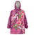 Hawaiian Turtle Love Couple Wearable Blanket Hoodie - Sweet Hibiscus and Kakau Pattern Rose Color