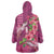 Hawaiian Turtle Love Couple Wearable Blanket Hoodie - Sweet Hibiscus and Kakau Pattern Rose Color