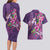 Hawaiian Turtle Love Couple Couples Matching Long Sleeve Bodycon Dress and Hawaiian Shirt - Sweet Hibiscus and Kakau Pattern Deep Purple Color