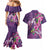 Hawaiian Turtle Love Couple Couples Matching Mermaid Dress and Hawaiian Shirt - Sweet Hibiscus and Kakau Pattern Deep Purple Color