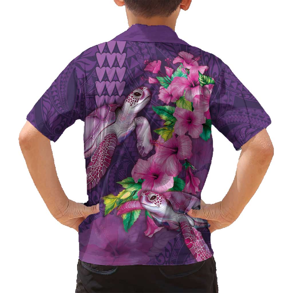 Hawaiian Turtle Love Couple Family Matching Puletasi and Hawaiian Shirt - Sweet Hibiscus and Kakau Pattern Deep Purple Color LT03 - Polynesian Pride