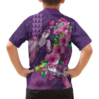 Hawaiian Turtle Love Couple Family Matching Puletasi and Hawaiian Shirt - Sweet Hibiscus and Kakau Pattern Deep Purple Color LT03 - Polynesian Pride