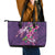 Hawaiian Turtle Love Couple Leather Tote Bag - Sweet Hibiscus and Kakau Pattern Deep Purple Color