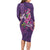 Hawaiian Turtle Love Couple Long Sleeve Bodycon Dress - Sweet Hibiscus and Kakau Pattern Deep Purple Color