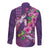 Hawaiian Turtle Love Couple Long Sleeve Button Shirt - Sweet Hibiscus and Kakau Pattern Deep Purple Color