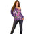 Hawaiian Turtle Love Couple Off Shoulder Sweater - Sweet Hibiscus and Kakau Pattern Deep Purple Color