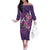 Hawaiian Turtle Love Couple Off The Shoulder Long Sleeve Dress - Sweet Hibiscus and Kakau Pattern Deep Purple Color