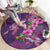 Hawaiian Turtle Love Couple Round Carpet - Sweet Hibiscus and Kakau Pattern Deep Purple Color