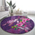 Hawaiian Turtle Love Couple Round Carpet - Sweet Hibiscus and Kakau Pattern Deep Purple Color