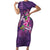 Hawaiian Turtle Love Couple Short Sleeve Bodycon Dress - Sweet Hibiscus and Kakau Pattern Deep Purple Color