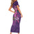 Hawaiian Turtle Love Couple Short Sleeve Bodycon Dress - Sweet Hibiscus and Kakau Pattern Deep Purple Color