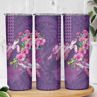 Hawaiian Turtle Love Couple Skinny Tumbler Sweet Hibiscus and Kakau Pattern Deep Purple Color