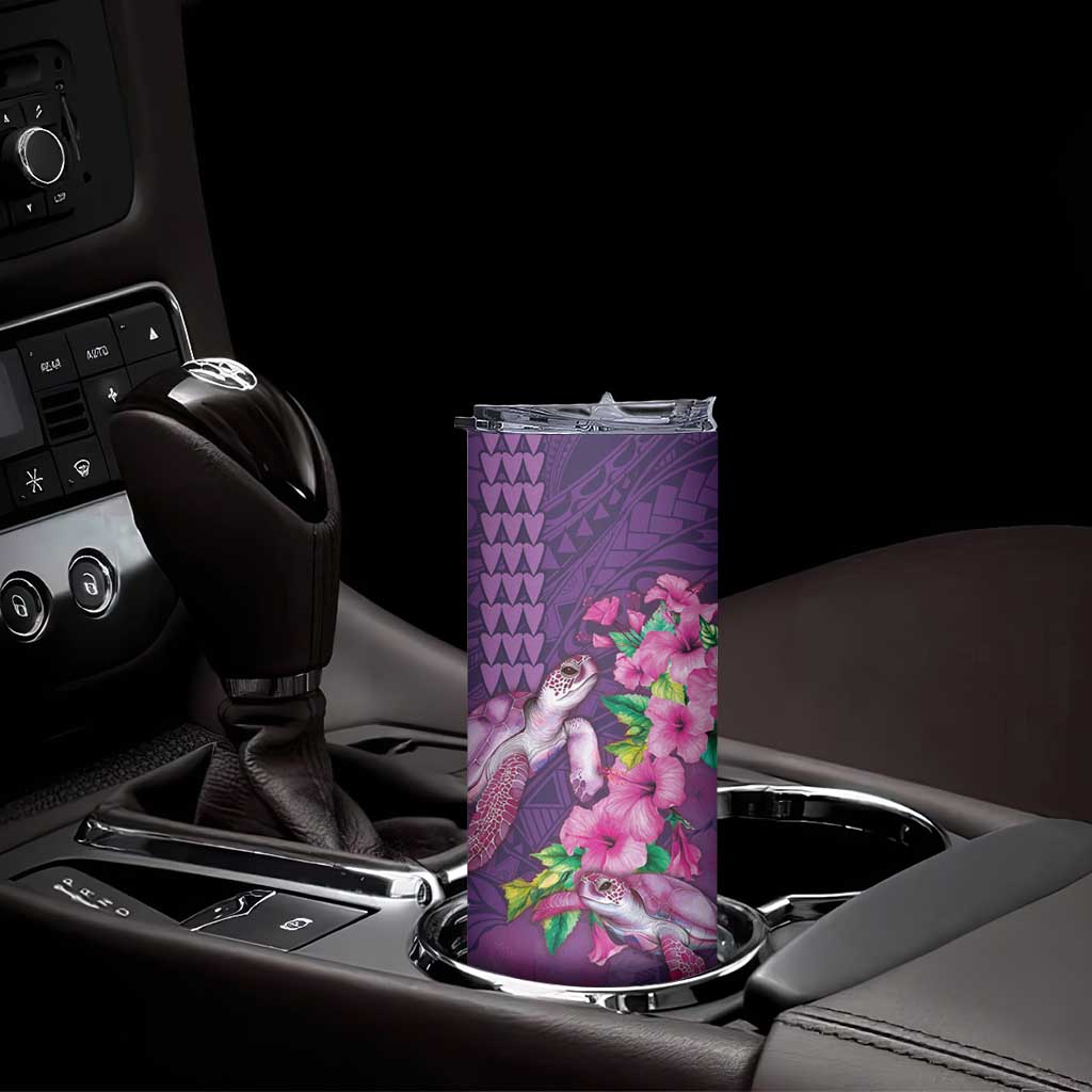Hawaiian Turtle Love Couple Skinny Tumbler Sweet Hibiscus and Kakau Pattern Deep Purple Color