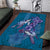 Hawaiian Turtle Love Couple Area Rug - Sweet Hibiscus and Kakau Pattern Sapphire Color