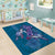 Hawaiian Turtle Love Couple Area Rug - Sweet Hibiscus and Kakau Pattern Sapphire Color