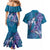 Hawaiian Turtle Love Couple Couples Matching Mermaid Dress and Hawaiian Shirt - Sweet Hibiscus and Kakau Pattern Sapphire Color