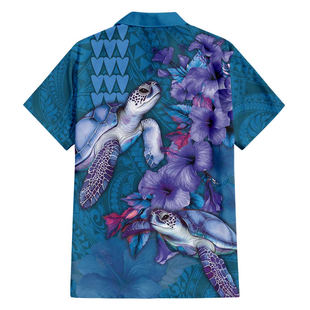 Hawaiian Turtle Love Couple Family Matching Puletasi and Hawaiian Shirt - Sweet Hibiscus and Kakau Pattern Sapphire Color LT03 - Polynesian Pride