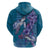 Hawaiian Turtle Love Couple Hoodie - Sweet Hibiscus and Kakau Pattern Sapphire Color