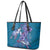 Hawaiian Turtle Love Couple Leather Tote Bag - Sweet Hibiscus and Kakau Pattern Sapphire Color