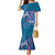 Hawaiian Turtle Love Couple Mermaid Dress - Sweet Hibiscus and Kakau Pattern Sapphire Color