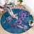 Hawaiian Turtle Love Couple Round Carpet - Sweet Hibiscus and Kakau Pattern Sapphire Color