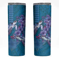 Hawaiian Turtle Love Couple Skinny Tumbler Sweet Hibiscus and Kakau Pattern Sapphire Color