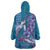 Hawaiian Turtle Love Couple Wearable Blanket Hoodie - Sweet Hibiscus and Kakau Pattern Sapphire Color