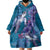 Hawaiian Turtle Love Couple Wearable Blanket Hoodie - Sweet Hibiscus and Kakau Pattern Sapphire Color