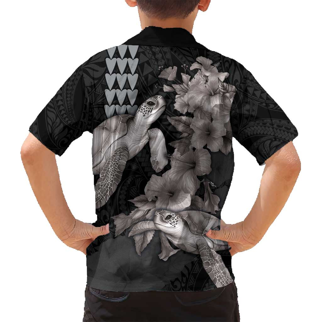 Hawaiian Turtle Love Couple Family Matching Puletasi and Hawaiian Shirt - Sweet Hibiscus and Kakau Pattern Grayscale Color LT03 - Polynesian Pride