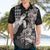 Hawaiian Turtle Love Couple Hawaiian Shirt - Sweet Hibiscus and Kakau Pattern Grayscale Color