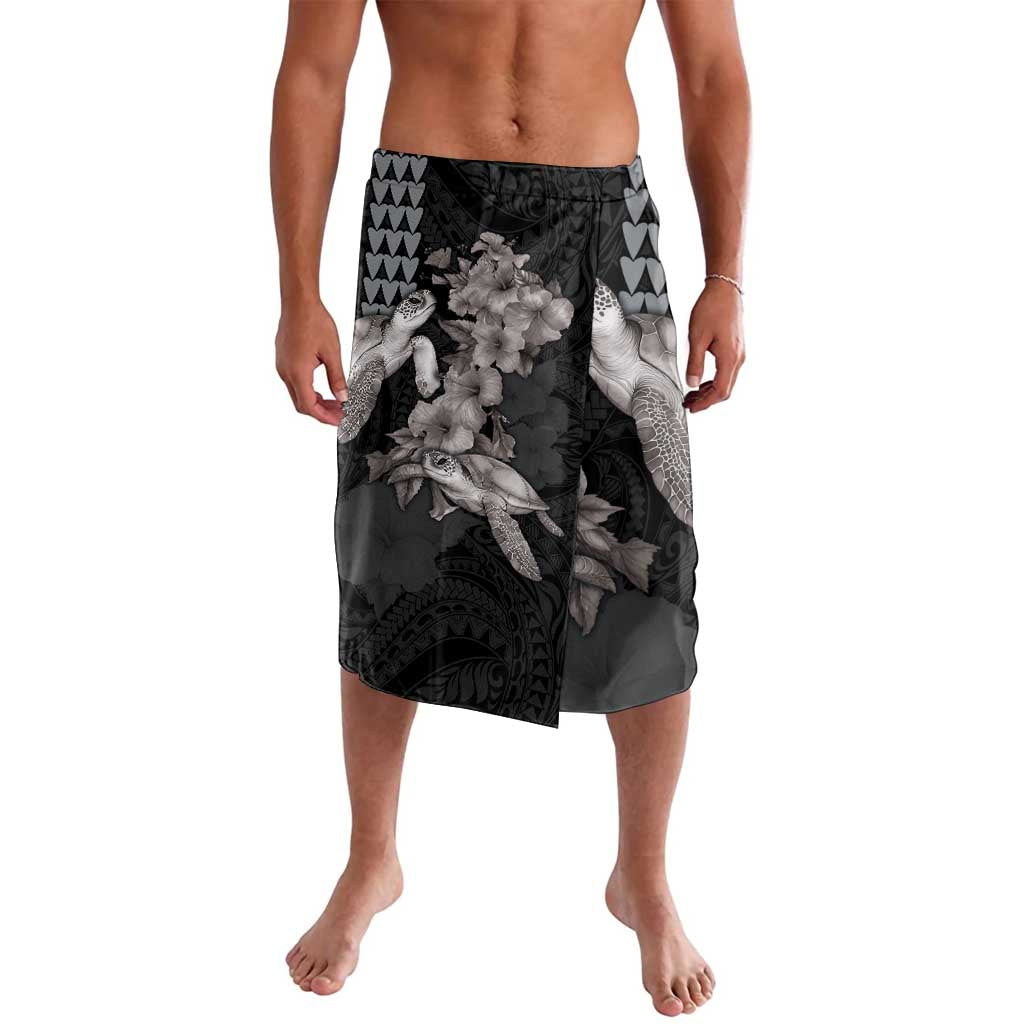 Hawaiian Turtle Love Couple Lavalava - Sweet Hibiscus and Kakau Pattern Grayscale Color