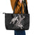 Hawaiian Turtle Love Couple Leather Tote Bag - Sweet Hibiscus and Kakau Pattern Grayscale Color