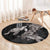 Hawaiian Turtle Love Couple Round Carpet - Sweet Hibiscus and Kakau Pattern Grayscale Color