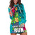 Hawaii Great Aloha Run 40th Anniversary Hoodie Dress With Turtle Mascot Marathon Hibiscus and Kakau LT03 Turquoise - Polynesian Pride