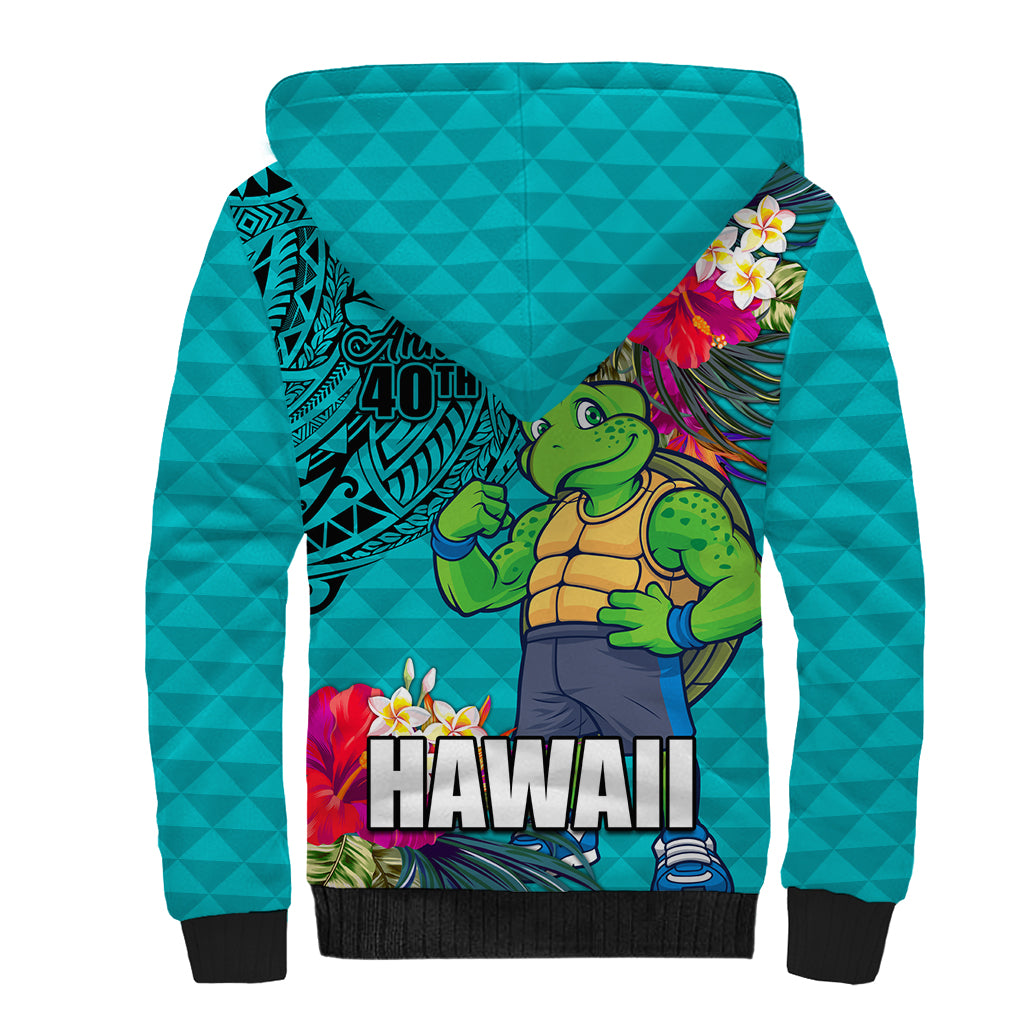 Hawaii Great Aloha Run 40th Anniversary Sherpa Hoodie With Turtle Mascot Marathon Hibiscus and Kakau LT03 - Polynesian Pride