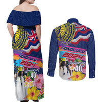 Hawaii Great Aloha Run 40th Anniversary Couples Matching Off Shoulder Maxi Dress and Long Sleeve Button Shirt Hibiscus and Kakau Pattern LT03 - Polynesian Pride