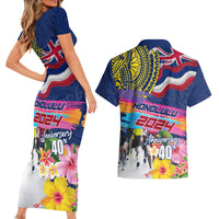 Hawaii Great Aloha Run 40th Anniversary Couples Matching Short Sleeve Bodycon Dress and Hawaiian Shirt Hibiscus and Kakau Pattern LT03 - Polynesian Pride