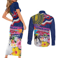 Hawaii Great Aloha Run 40th Anniversary Couples Matching Short Sleeve Bodycon Dress and Long Sleeve Button Shirt Hibiscus and Kakau Pattern LT03 - Polynesian Pride