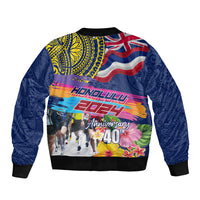Hawaii Great Aloha Run 40th Anniversary Sleeve Zip Bomber Jacket Hibiscus and Kakau Pattern LT03 - Polynesian Pride