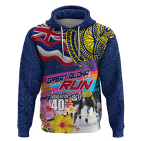 Hawaii Great Aloha Run 40th Anniversary Zip Hoodie Hibiscus and Kakau Pattern LT03 Pullover Hoodie Blue - Polynesian Pride