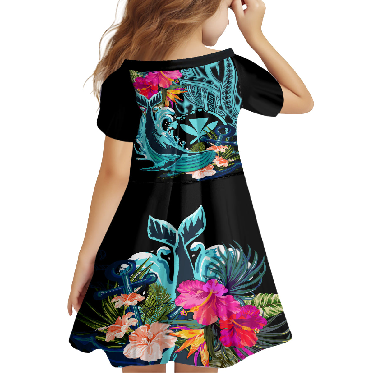 Hawaii Family Matching Off Shoulder Maxi Dress and Hawaiian Shirt Whale Mix Hibiscus and Kanaka Maoli LT03 - Polynesian Pride