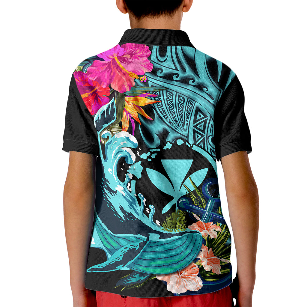 Hawaii Kid Polo Shirt Whale Mix Hibiscus and Kanaka Maoli LT03 - Polynesian Pride