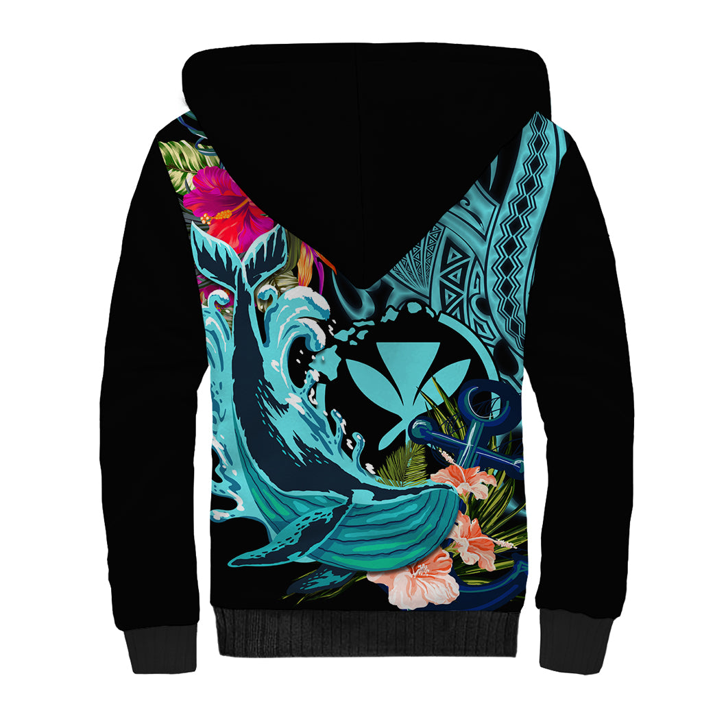 Hawaii Sherpa Hoodie Whale Mix Hibiscus and Kanaka Maoli LT03 - Polynesian Pride