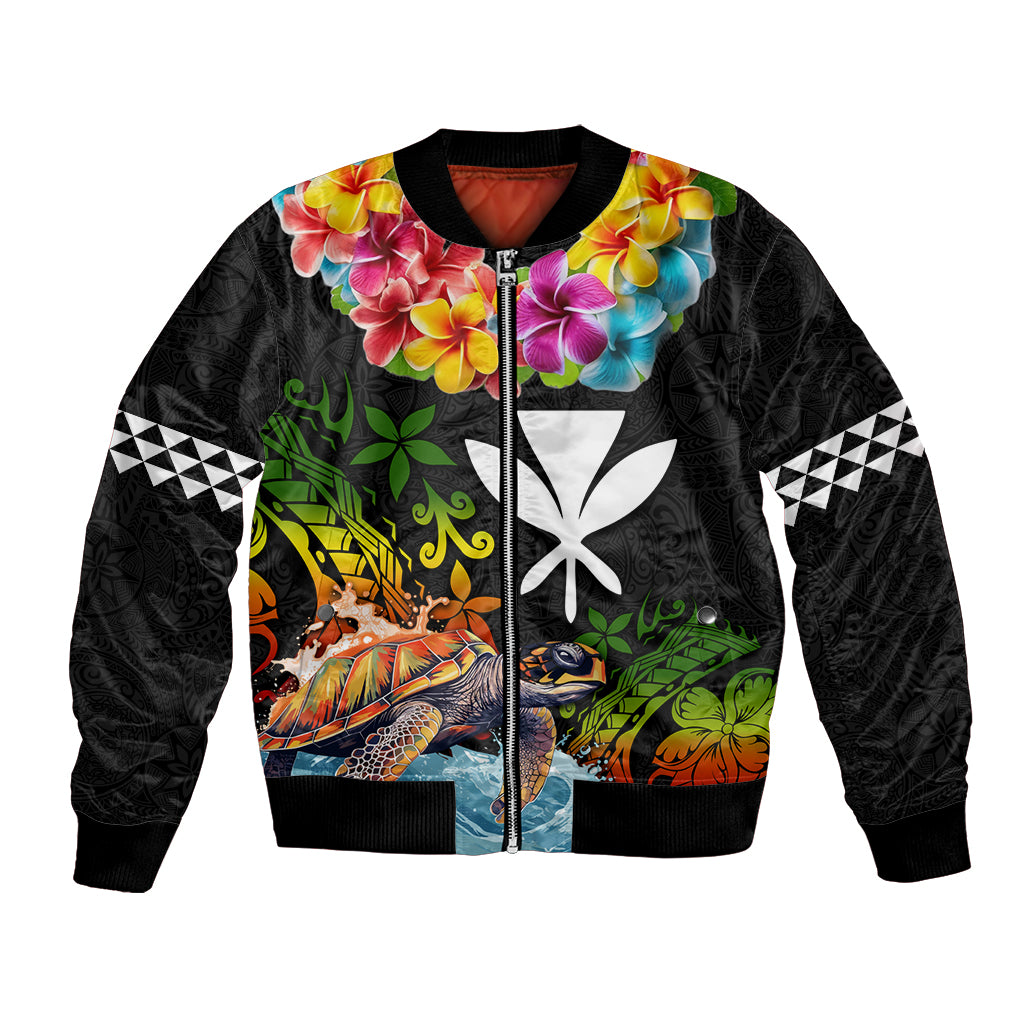 Hawaii Lei Day Bomber Jacket Hibiscus Wreath and Polynesian Pattern