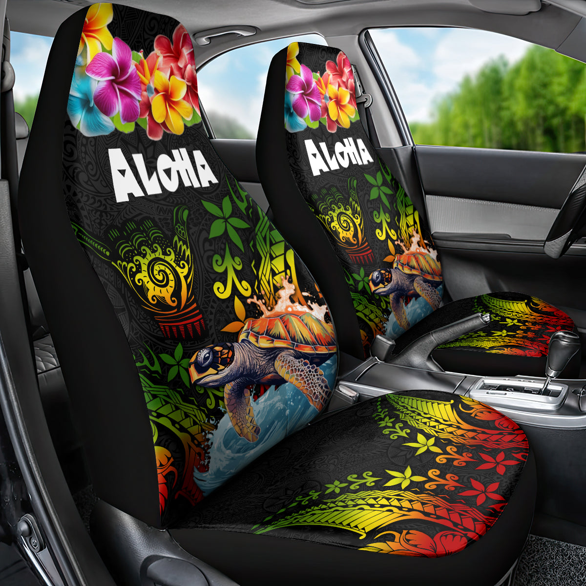 Hawaii Lei Day Car Seat Cover Hibiscus Wreath and Polynesian Pattern