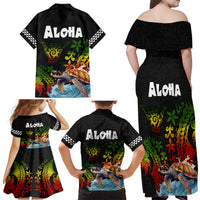 Hawaii Lei Day Family Matching Off Shoulder Maxi Dress and Hawaiian Shirt Hibiscus Wreath and Polynesian Pattern LT03 - Polynesian Pride